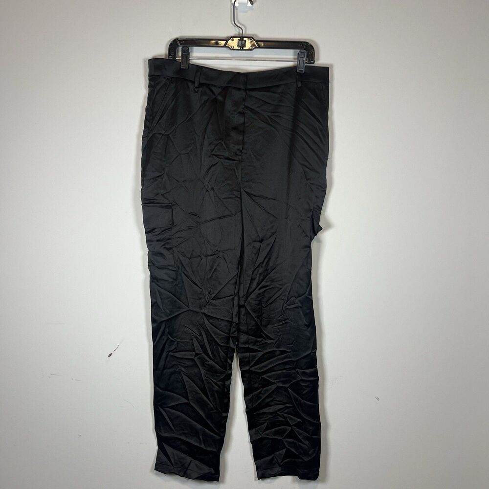 Bailey 44‎ designer Black Satin Tapered Leg Cargo Pants High Waist NWT XL